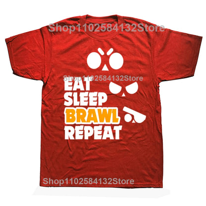 Eat Sleep Brawl Repeat Gamer Mobile Game Brawl with Stars T-Shirt Graphics Customs Fitted T Shirts for Men Tees Men's T-shirt