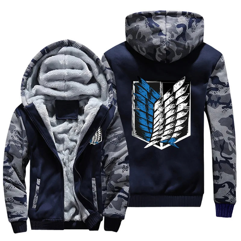 Anime Attack On Titan Jacket Investigative Corps Eren-Jaeger Plus Velvet Zipper Thick Hoodie Fleece Men's Winter Coat Sweatshirt