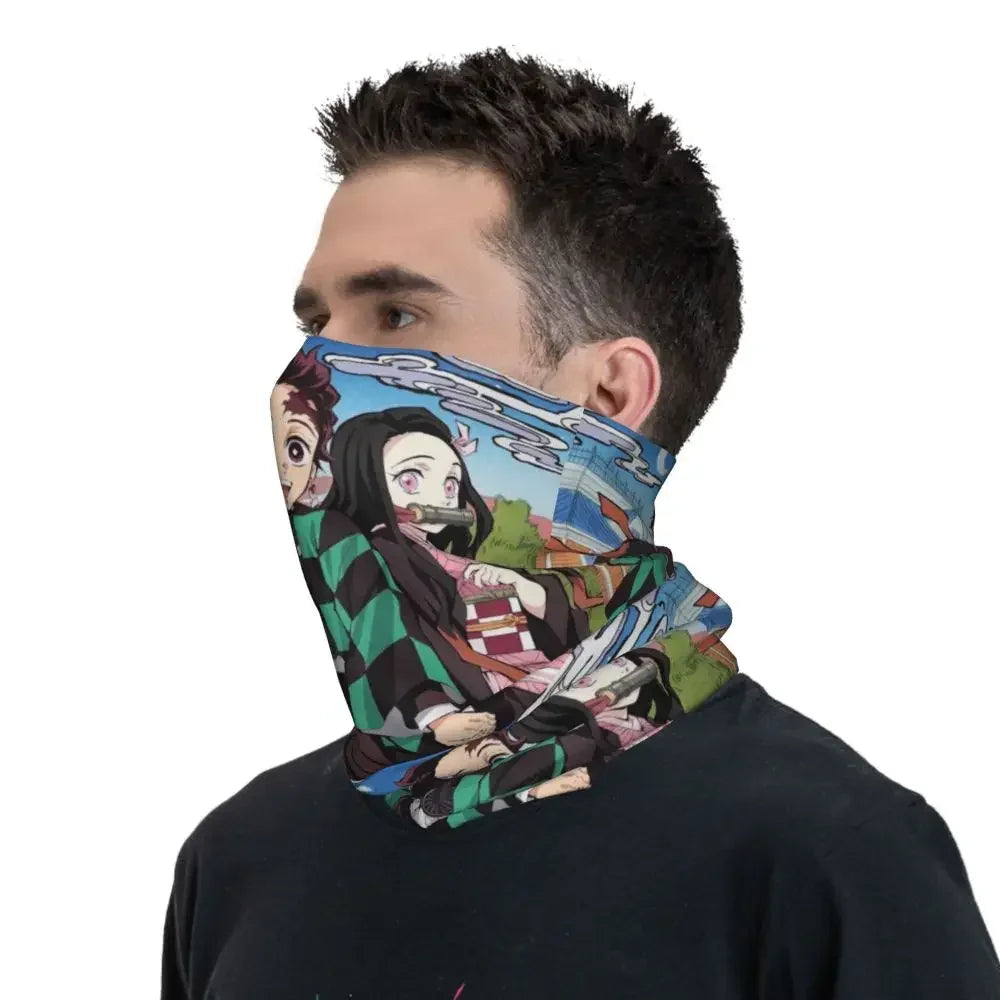 Demon Slayer Kimetsu No Yaiba Bandana Neck Gaiter Windproof Face Scarf Cover Women Men Nezuko Kamado Headband Tube Balaclava