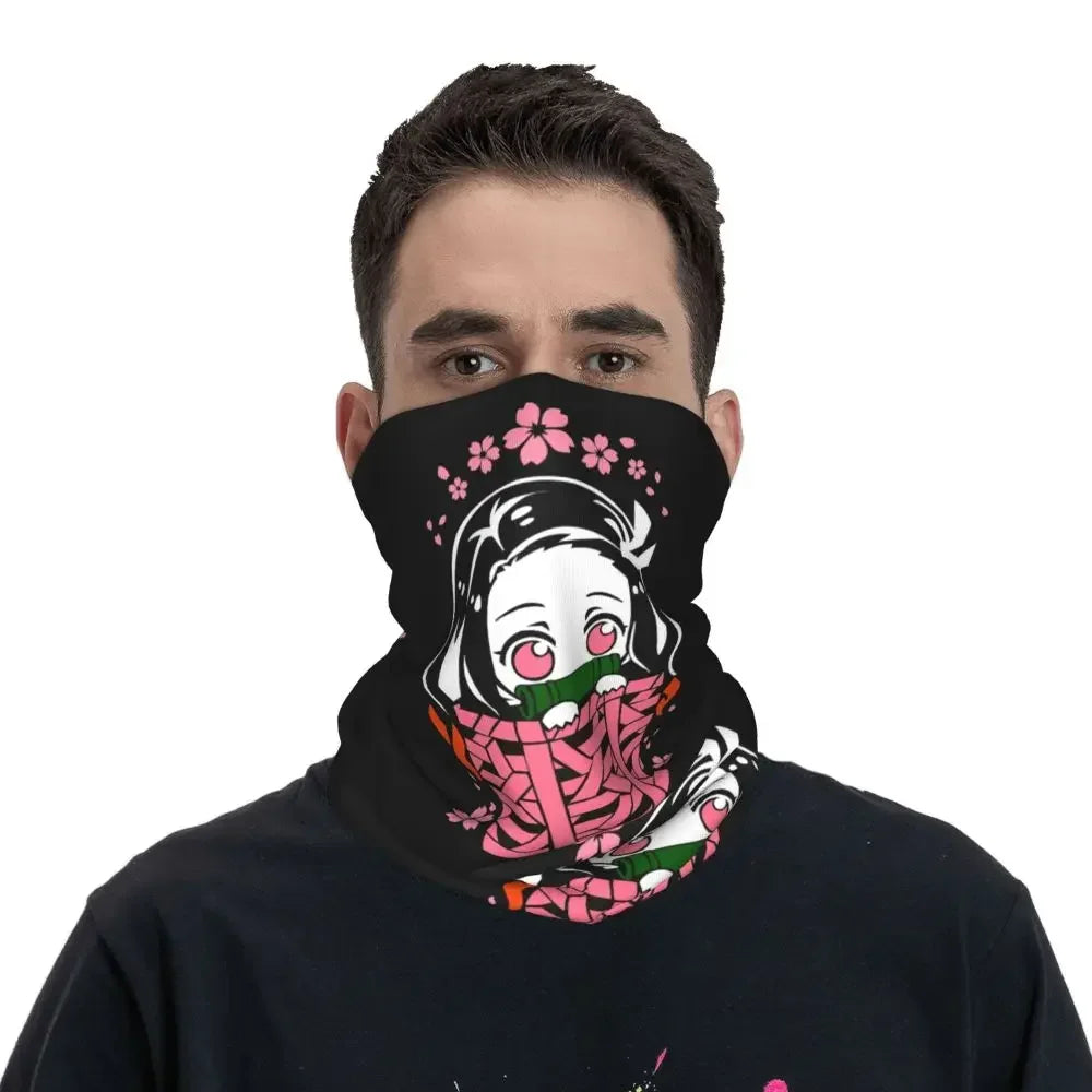 Demon Slayer Kimetsu No Yaiba Bandana Neck Gaiter Windproof Face Scarf Cover Women Men Nezuko Kamado Headband Tube Balaclava