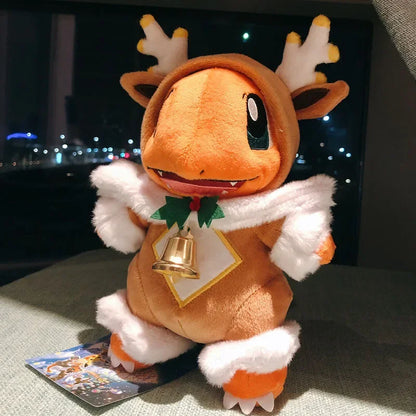 25CM Merry Christmas Sawsbuck Poncho Charmander Pikachu Pokemons Stuffed Plush Toys Anime Pokemons Plush Toys Dolls Kids Gifts