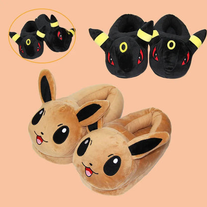 New Winter Anime Eevee Umbreon Simpson Kawaii Plush Soft Toys Adult Children Warm Slippers Home Indoor Shoes