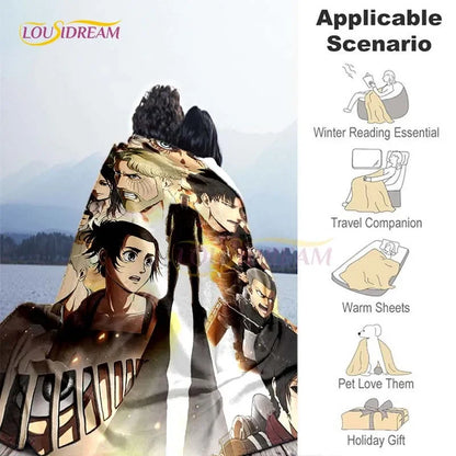 Attack on Titan Blanket Cover Anime Blankets for Beds Sofas Soft Carpet Warm Bed Sheet Bedspread Bedding Queen Size Room Decor