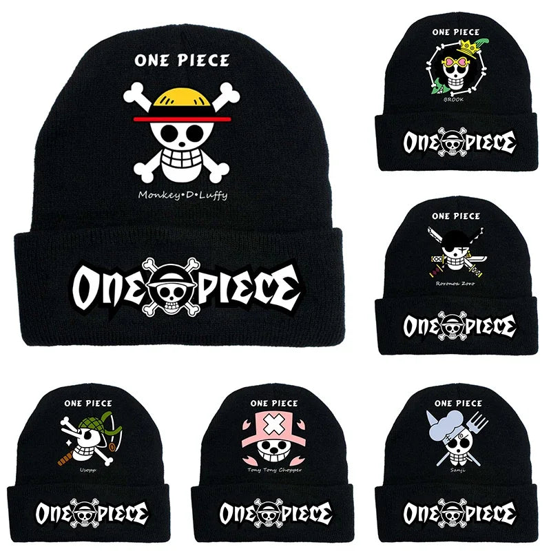 New Cartoon ONE PIECE Knitted Hat Anime Luffy Unisex Beanies Warm Hat Ski Skullies Cap Bonnet Embroidery Knitted Knitted Gift