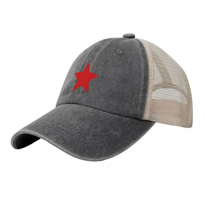 Star Red star black Cowboy Mesh Baseball Cap Beach Summer Outing Wild Ball Hat for Men Women Sun Protection