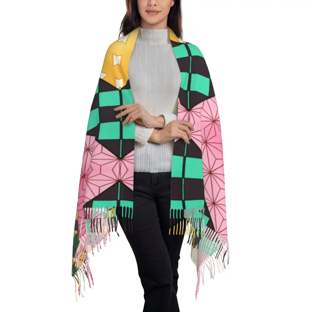 Demon Slayer Zenitsu's Pattern Scarf for Womens Winter Fall Pashmina Shawls and Wrap Long Large Shawl Scarf for Daily Wear