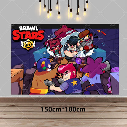 Brawl Stars Balloons Happy Birthday Banner Game Party Decoration Background Cake Topper Stickers Disposable Tableware Keychain