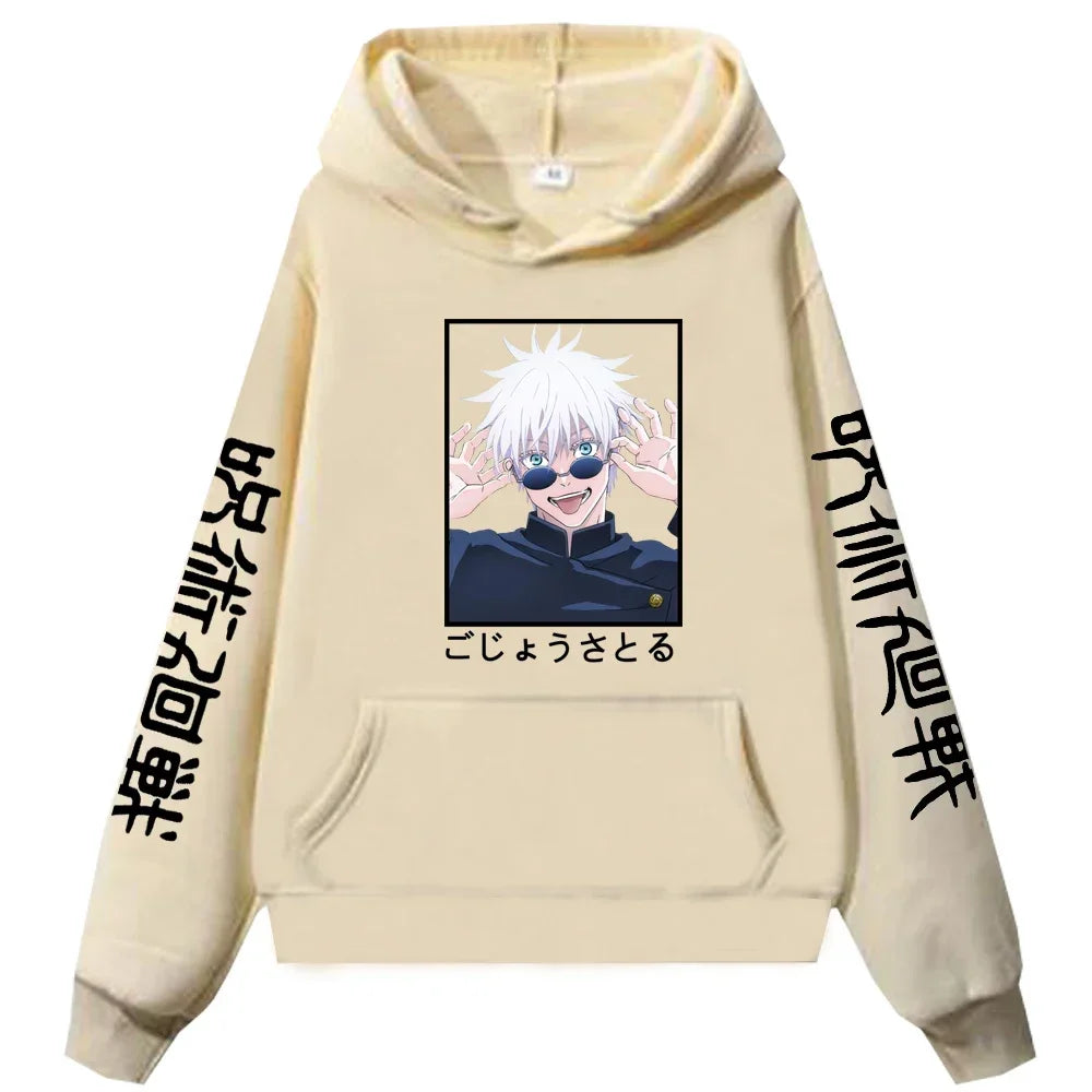 Anime Jujutsu Kaisen Print Hoodies Unisex Manga Satoru Gojo Long Sleeve Autumn Winter Fleece Warm Clothes Plus Size Hoodie