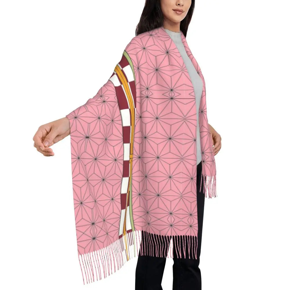 Demon Slayer Zenitsu's Pattern Scarf for Womens Winter Fall Pashmina Shawls and Wrap Long Large Shawl Scarf for Daily Wear