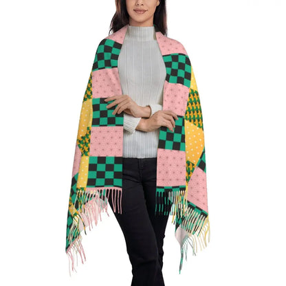 Demon Slayer Zenitsu's Pattern Scarf for Womens Winter Fall Pashmina Shawls and Wrap Long Large Shawl Scarf for Daily Wear