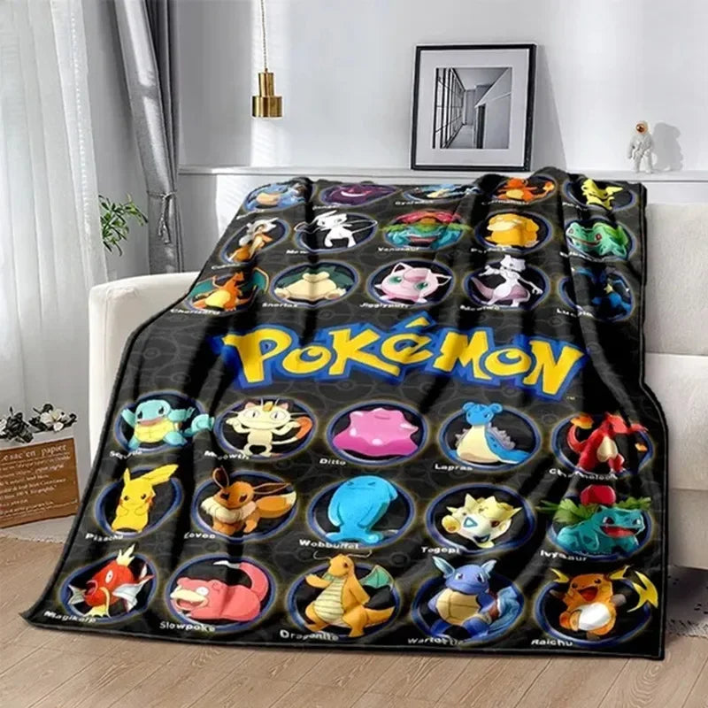 New Pokemon Cartoon Anime Flannel Blanket Pikachu  Figures Home Sofa Lunch Break Blankets Children Student Christmas Kids Gift