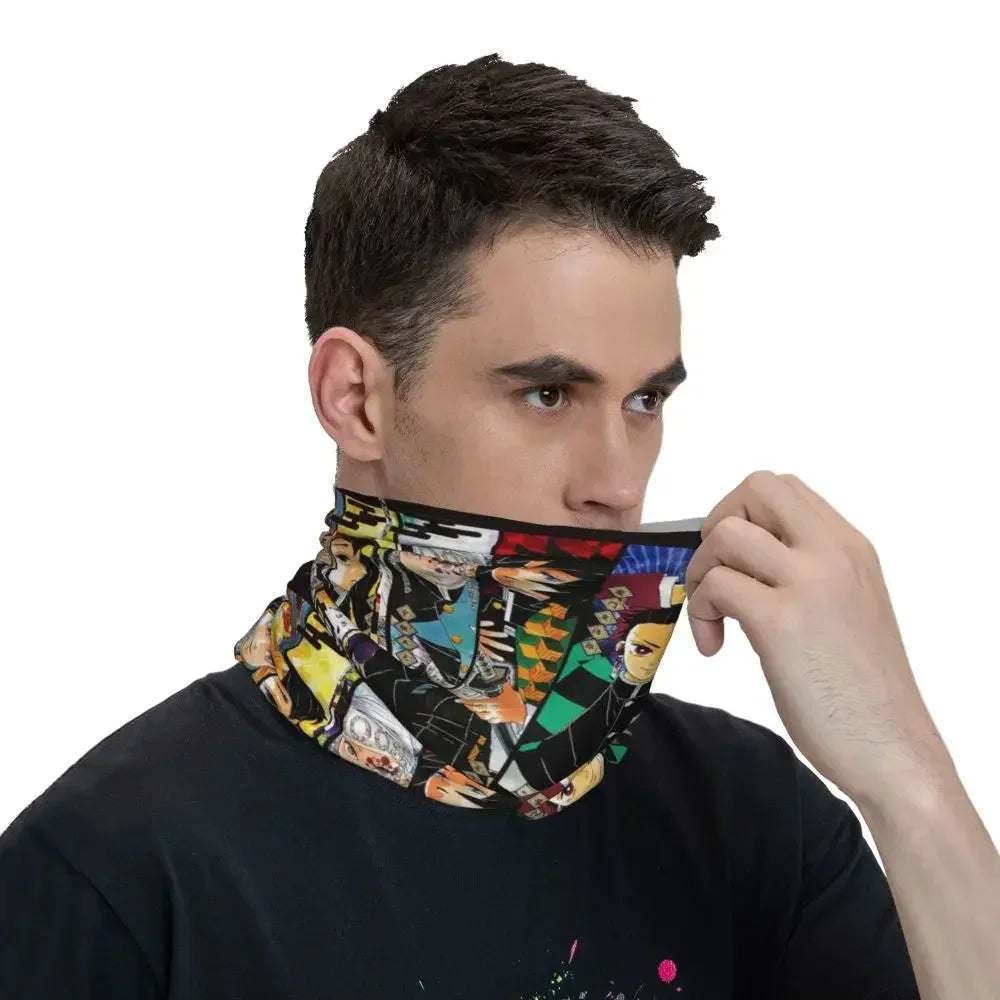 Demon Slayer Kimetsu No Yaiba Bandana Neck Gaiter Windproof Face Scarf Cover Women Men Nezuko Kamado Headband Tube Balaclava