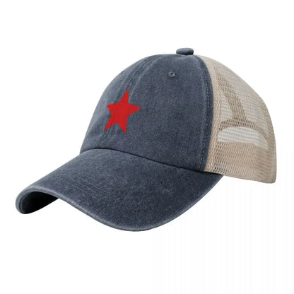 Star Red star black Cowboy Mesh Baseball Cap Beach Summer Outing Wild Ball Hat for Men Women Sun Protection