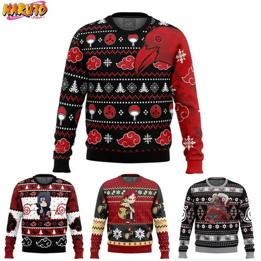 Naruto Christmas Uchiha Itachi Sweater Long Sleeve Underwear for Man Women Sweatshir Red Jumper Round Neckline Adults Costums