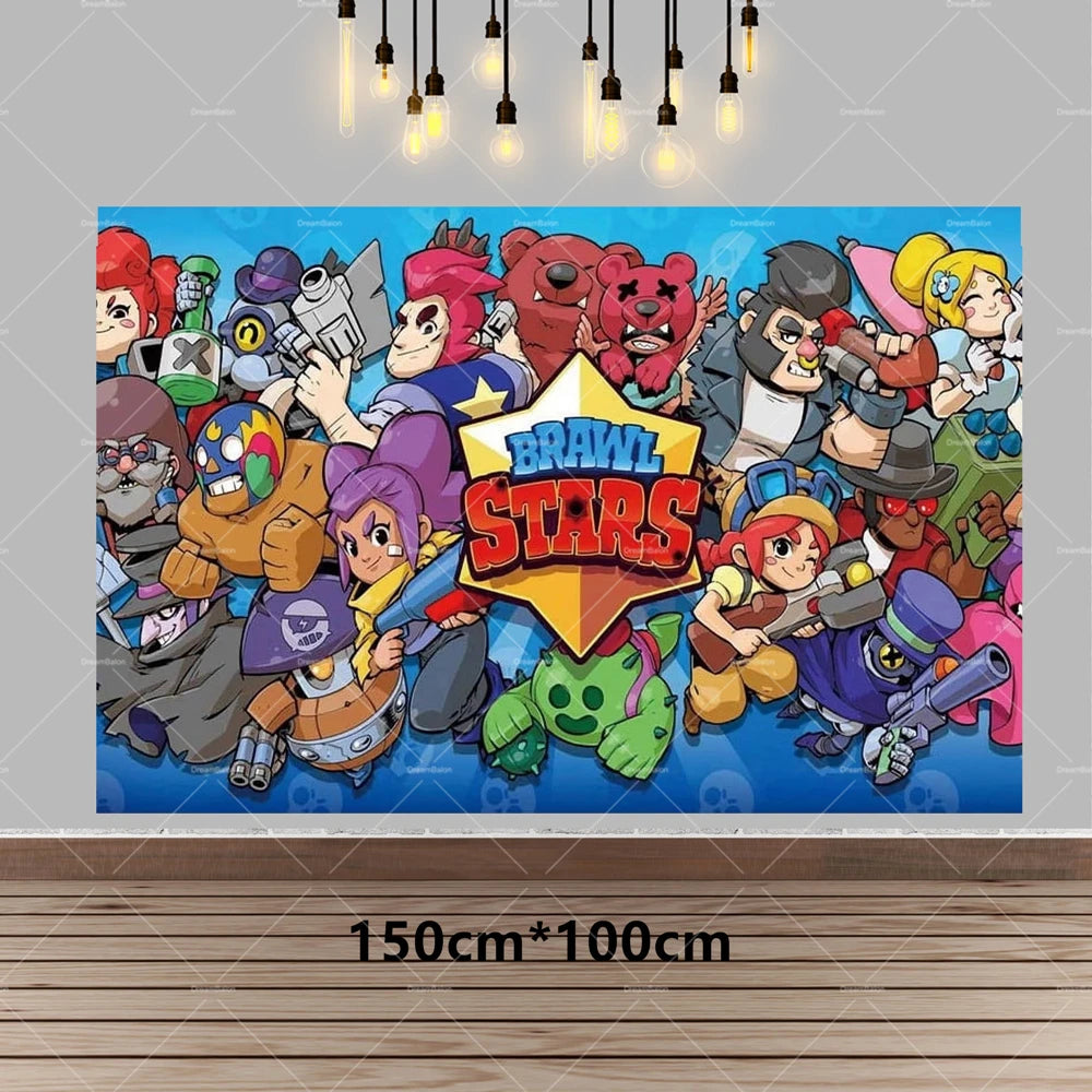 Brawl Stars Balloons Happy Birthday Banner Game Party Decoration Background Cake Topper Stickers Disposable Tableware Keychain