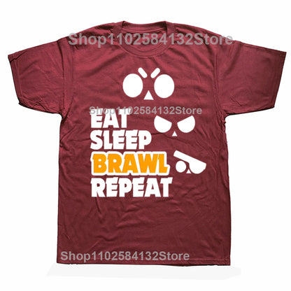 Eat Sleep Brawl Repeat Gamer Mobile Game Brawl with Stars T-Shirt Graphics Customs Fitted T Shirts for Men Tees Men's T-shirt