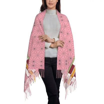 Demon Slayer Zenitsu's Pattern Scarf for Womens Winter Fall Pashmina Shawls and Wrap Long Large Shawl Scarf for Daily Wear