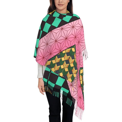 Demon Slayer Zenitsu's Pattern Scarf for Womens Winter Fall Pashmina Shawls and Wrap Long Large Shawl Scarf for Daily Wear