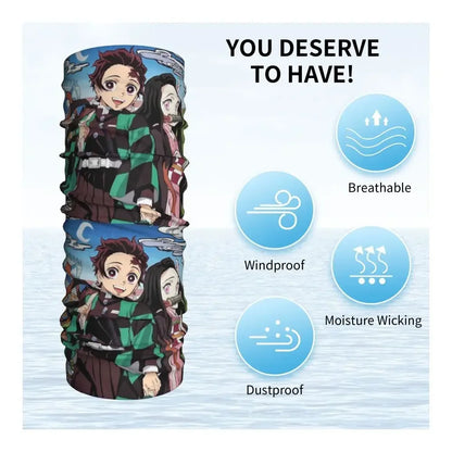 Demon Slayer Kimetsu No Yaiba Bandana Neck Gaiter Windproof Face Scarf Cover Women Men Nezuko Kamado Headband Tube Balaclava