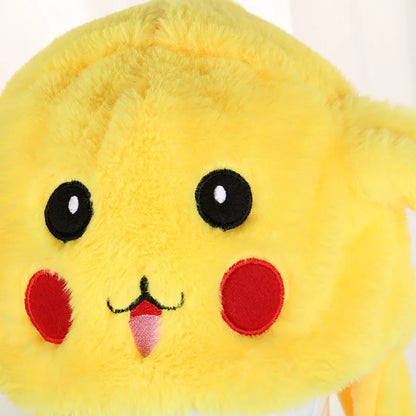 Pikachu Pokemon Anime Plush Hat Bunny Ears Plush Funny Cute Cartoon Hat Flashing Ears Moveable Plush Doll Gift Figure Toys