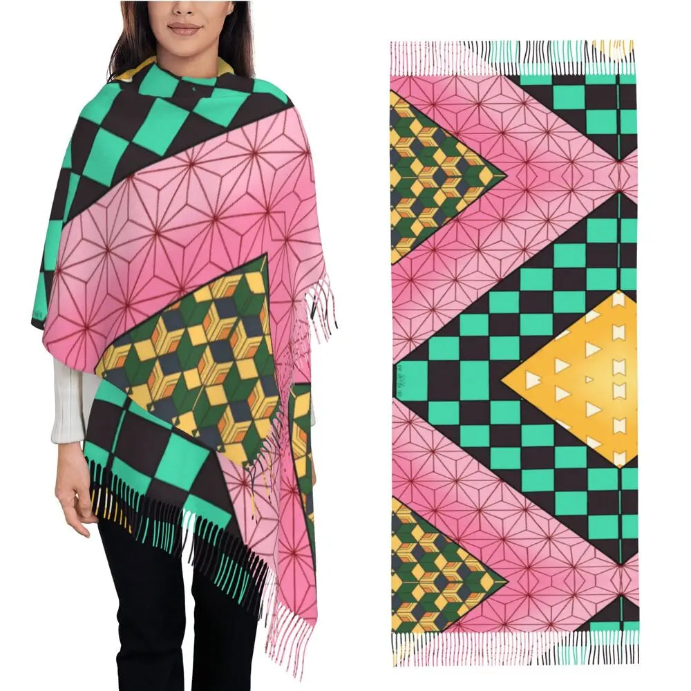 Demon Slayer Zenitsu's Pattern Scarf for Womens Winter Fall Pashmina Shawls and Wrap Long Large Shawl Scarf for Daily Wear