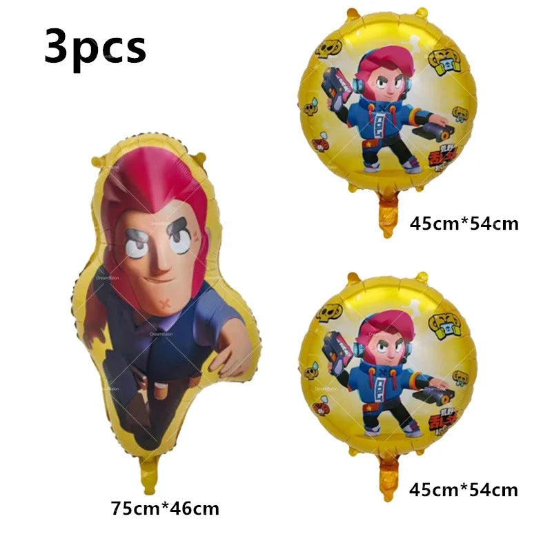 Brawl Stars Balloons Happy Birthday Banner Game Party Decoration Background Cake Topper Stickers Disposable Tableware Keychain