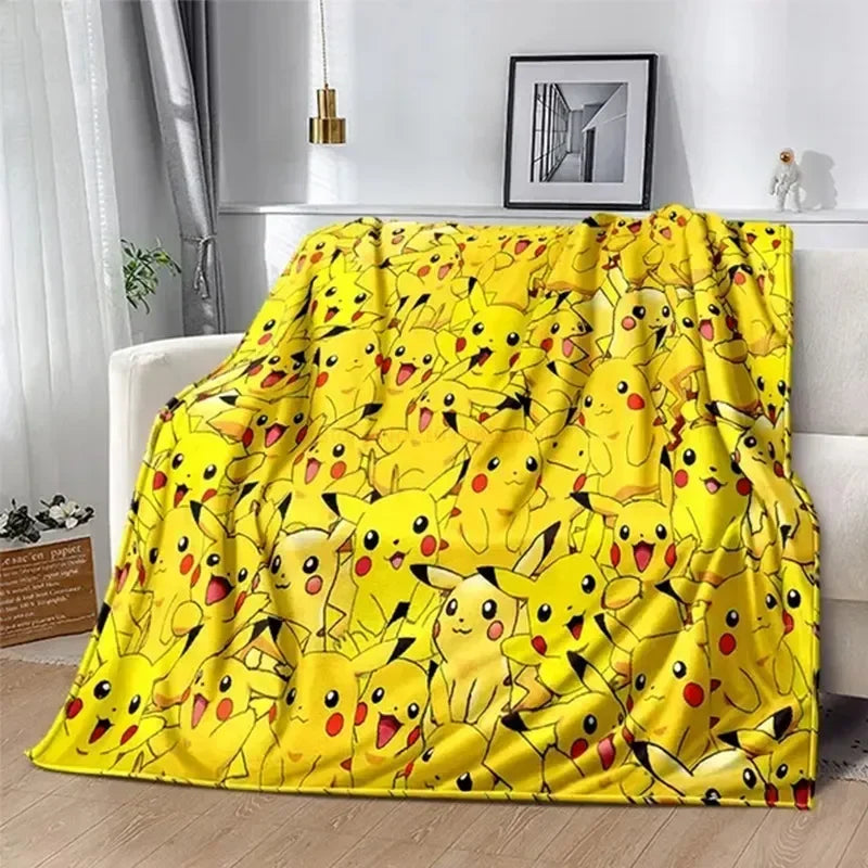 New Pokemon Cartoon Anime Flannel Blanket Pikachu  Figures Home Sofa Lunch Break Blankets Children Student Christmas Kids Gift