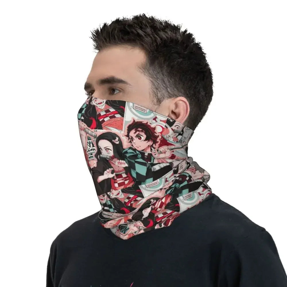 Demon Slayer Kimetsu No Yaiba Bandana Neck Gaiter Windproof Face Scarf Cover Women Men Nezuko Kamado Headband Tube Balaclava